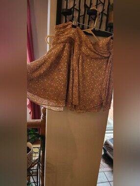 aerie Tan Printed Circle Skirt with Ruffle Hem
